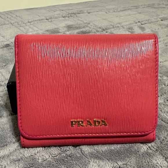 Prada Coral Pink Compact Trifold Wallet - Picture 1 of 14